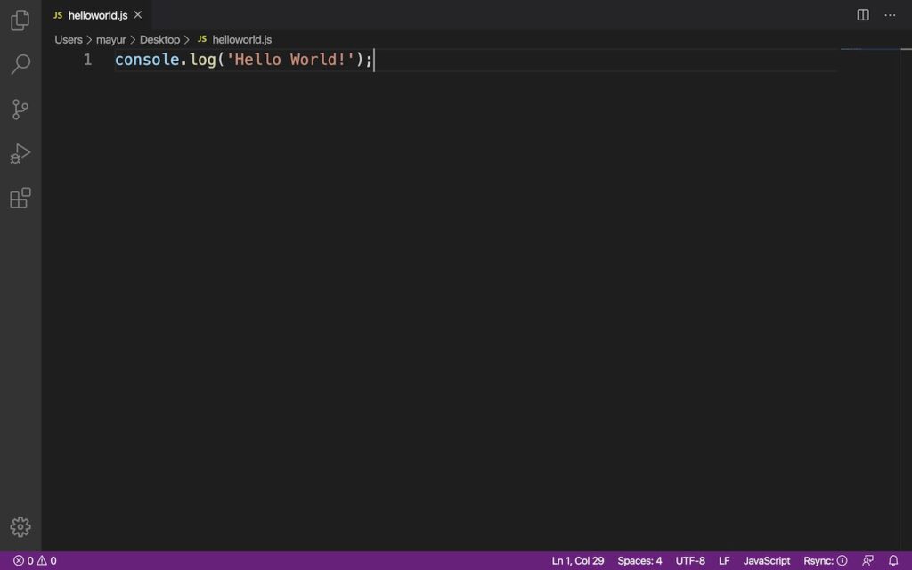 console log hello world in VSCode